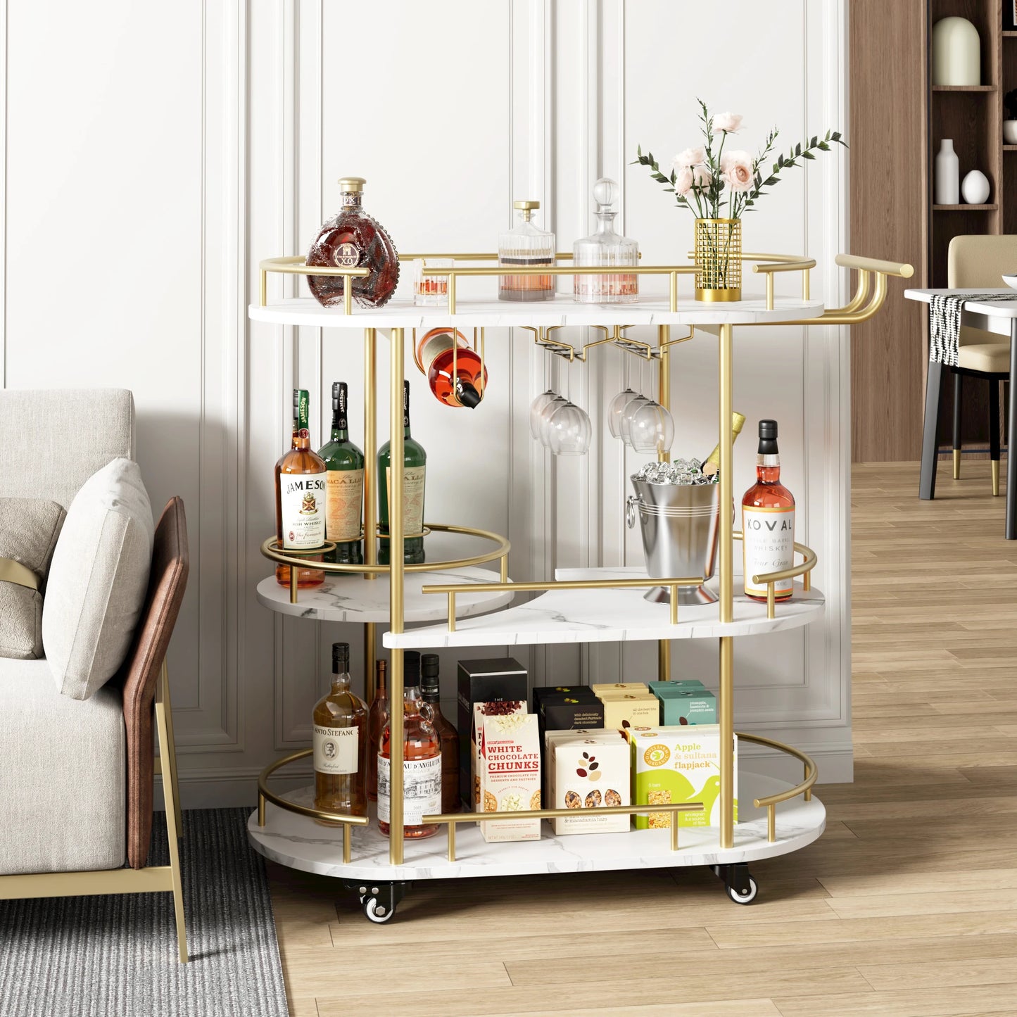 TWISTER.CK Bar Cart With 4Tier Shelf And Wine Glass Holder