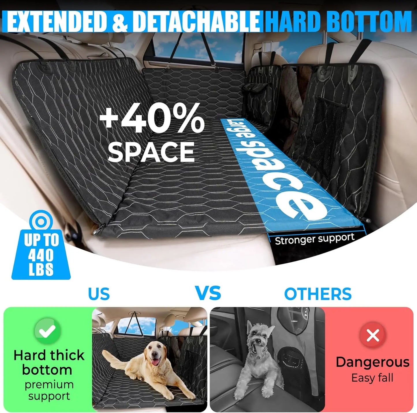 Hard Bottom Dog Car Seat Cover Waterproof Universal Fit