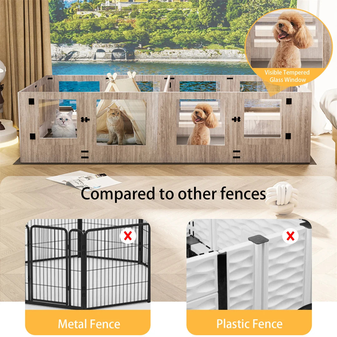 Bingopaw Detachable Tempered Glass Dog Playpen Whelping Box Protective Rails