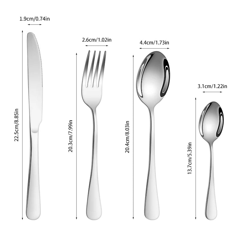 Stainless Steel Round Handle Cutlery Set Knife Fork Spoon Dinnerware