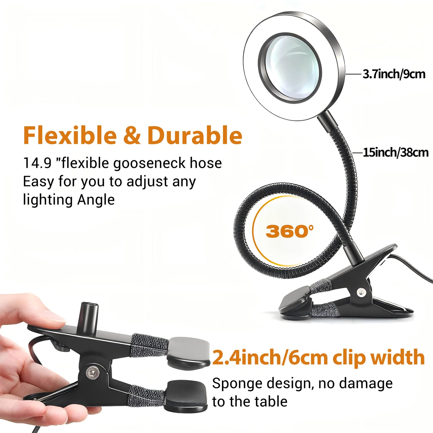 Smeileas 5X Magnifying Lamp with Light Clip On LED Reading