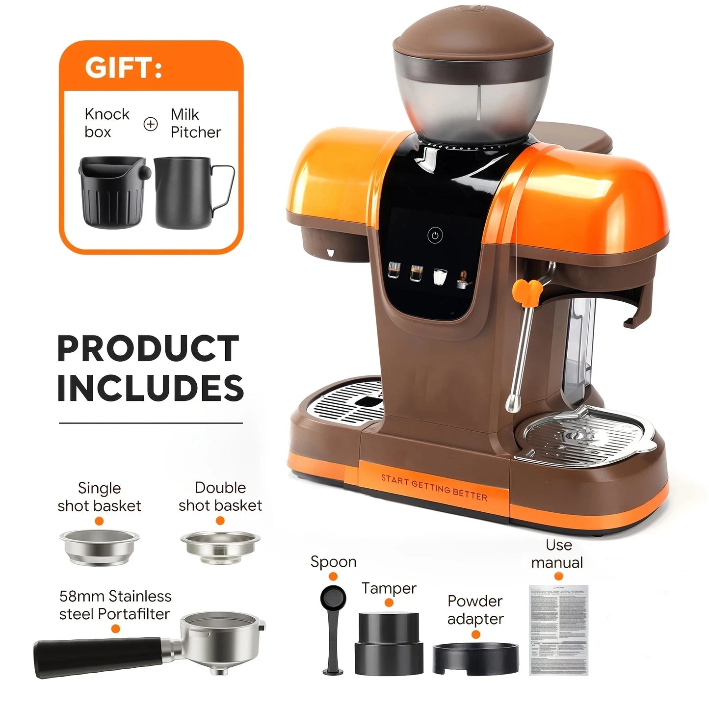 Capadeli 19 Bar 3 In 1 Espresso Machine With Grinder