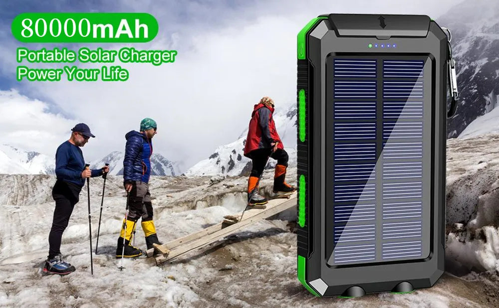 Oloey Solar Power Bank 80000Mah Portable Charger Strong Led Light