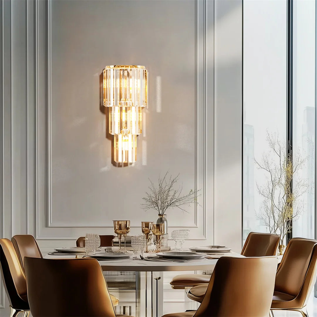 LUVODI Modern Crystal Wall Lamp 3 Layer Sconce Light E14
