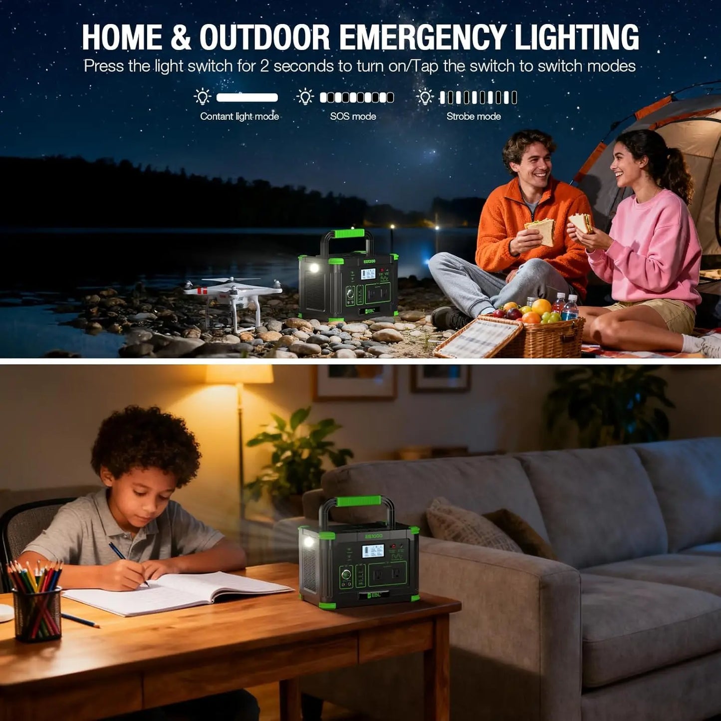 EBL 999Wh Portable Power Station 1000W Camping Wireless Charging