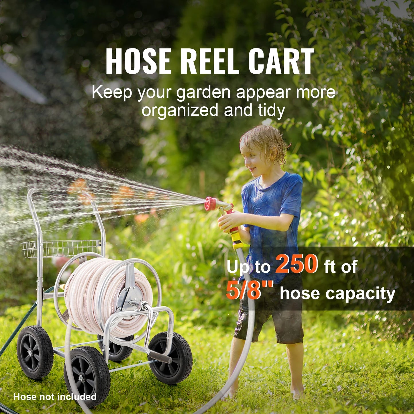 SucceBuy Hose Reel Cart Heavy Duty Garden Water Hose With Basket