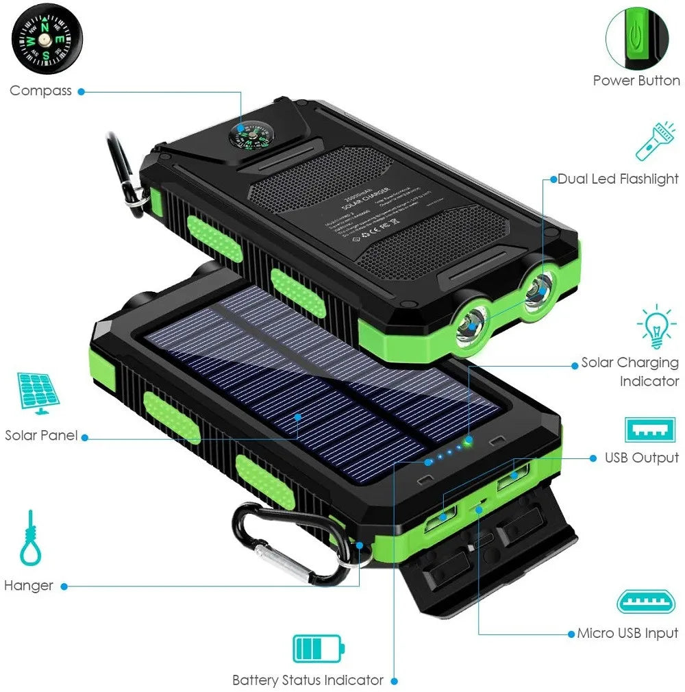 Oloey Solar Power Bank 80000Mah Portable Charger Strong Led Light