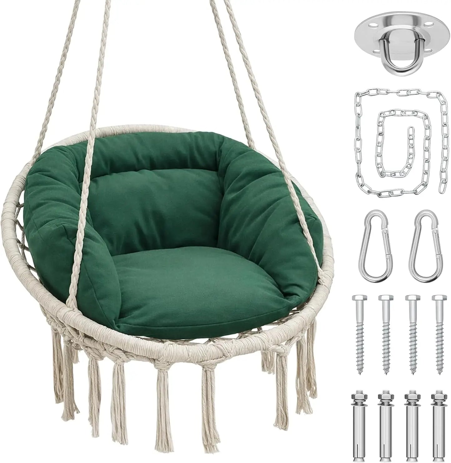 Hammock Swing Chair Cotton Cushions Macrame Rope Indoor Outdoor Furniture