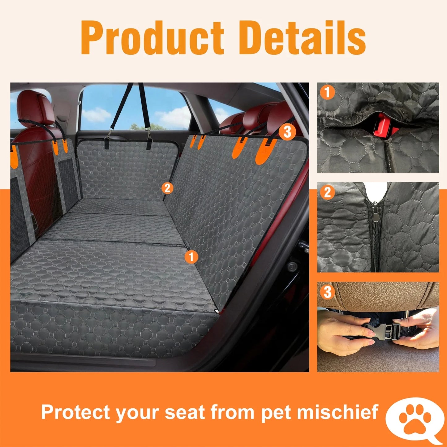 BINGOPAW Waterproof Dog Car Seat Cover with Hammock and Pockets
