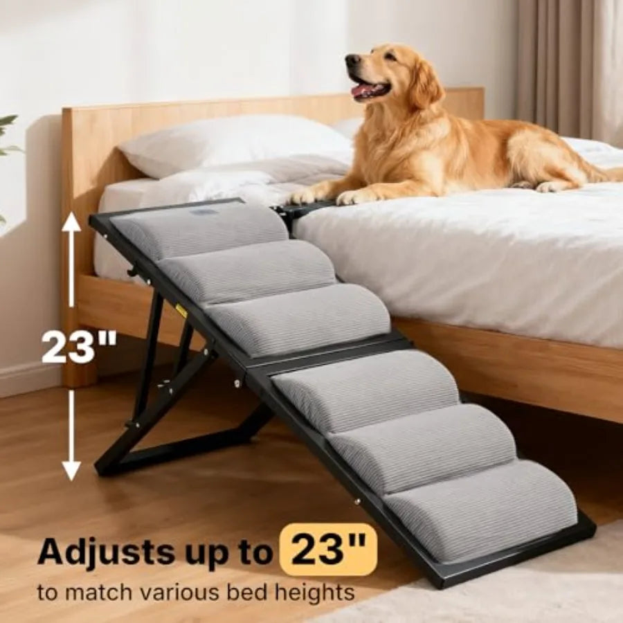 Help your dog reach favorite spots with ease using an adjustable, foldable ramp designed for beds and couches, delivering safe, steady footing every time you both climb.
