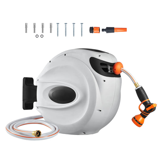 SucceBuy Retractable Hose Reel With 180 Degree Swivel And 9 Pattern Nozzle