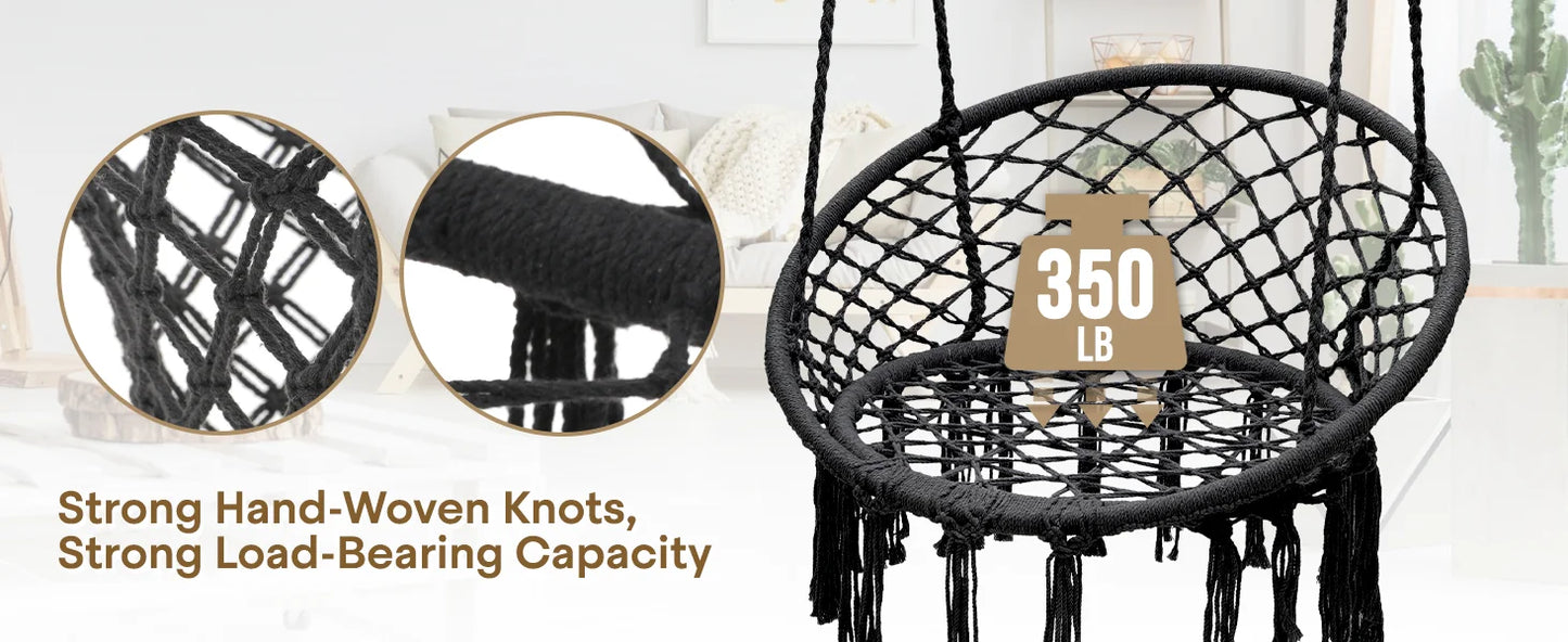 Hammock Swing Chair Cotton Cushions Macrame Rope Indoor Outdoor Furniture