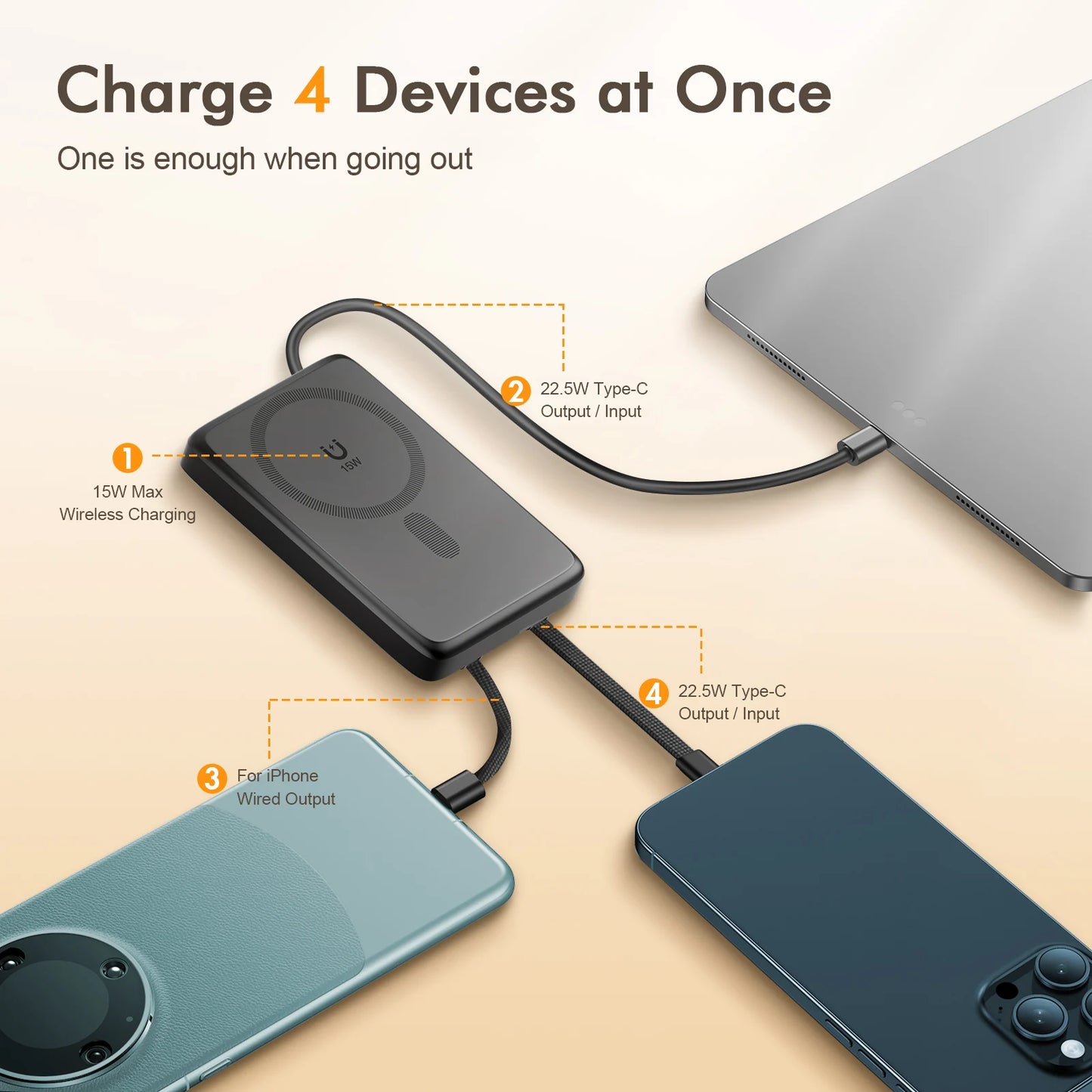 Magnetic Wireless Power Bank 10000mAh USB C Fast Charge