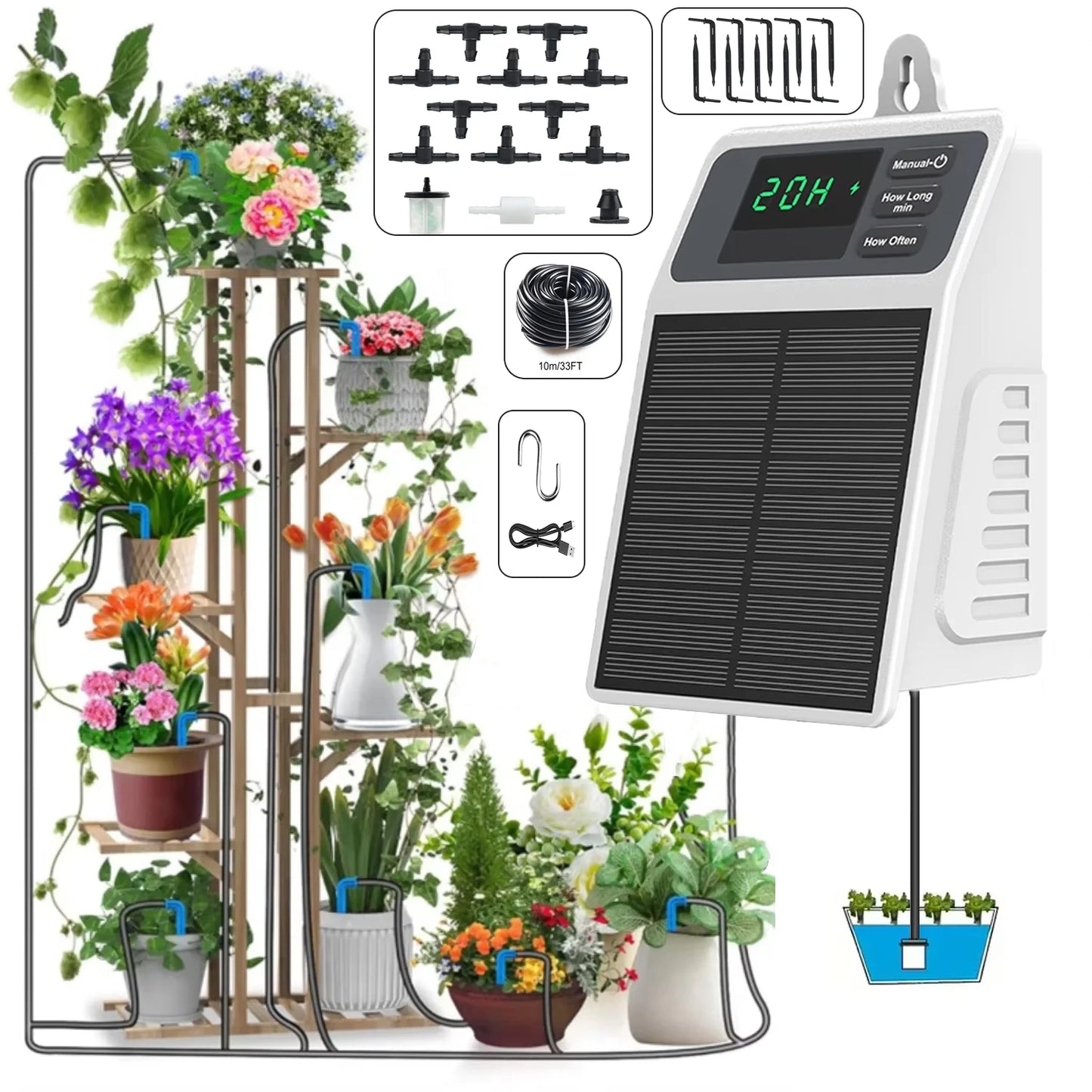 Solar Automatic Plant Watering System For Outdoor Gardens