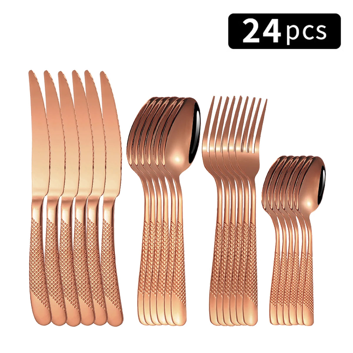 Stainless Steel 24 Piece Tableware Set With Star Diamond Pattern