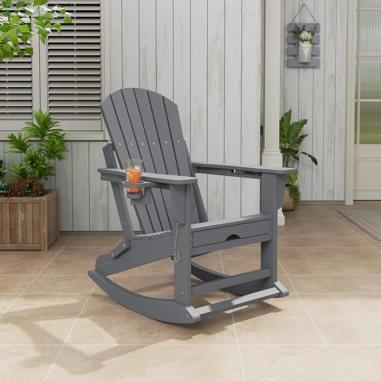 Studyset 4 In 1 Folding Adirondack Rocking Chair With Ottoman Cup Holder
