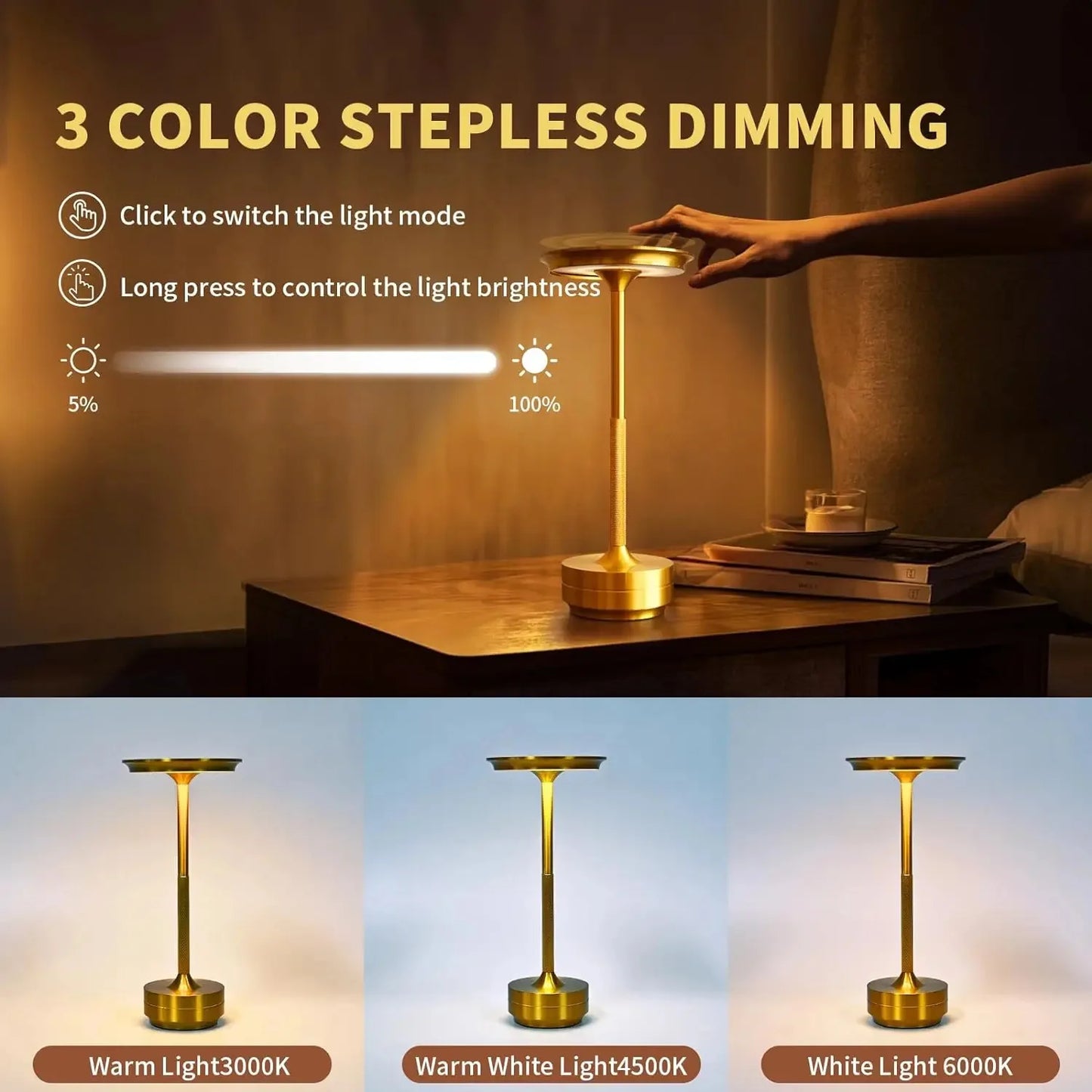 HPH LED Desk Lamp USB Touch Dimming Night Light Aluminum