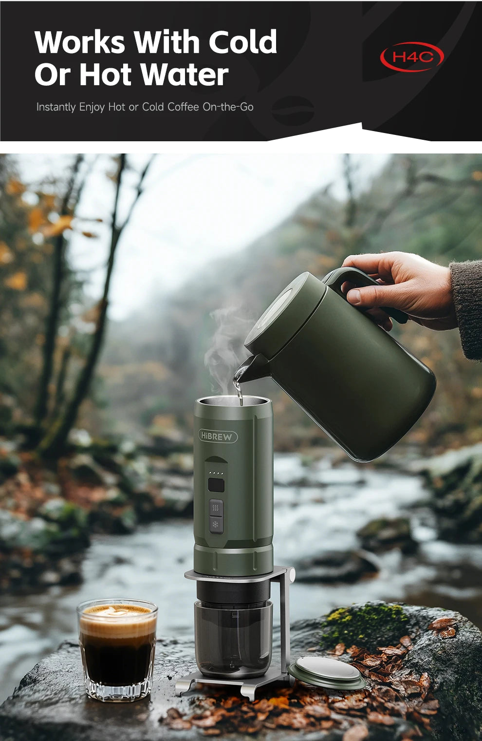 HiBREW H4C Portable Espresso Machine 3in1 Travel Coffee Maker 7500mAh Battery
