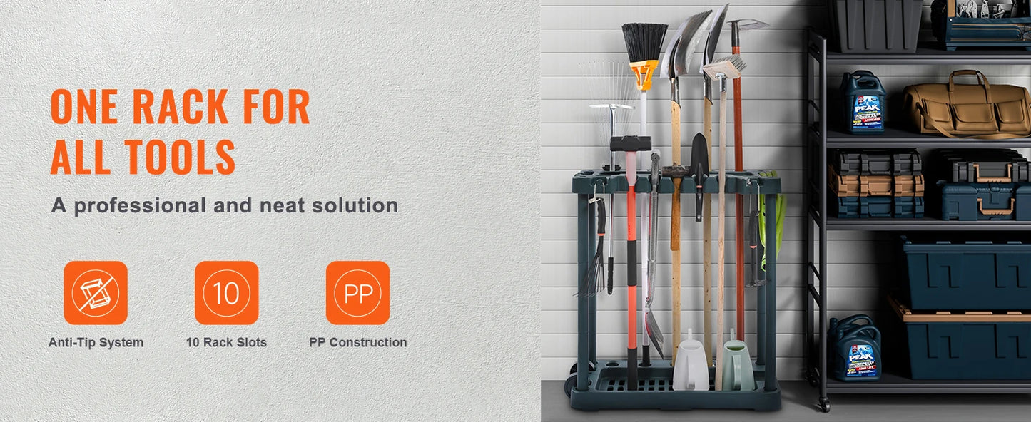 SucceBuy 10 Slot Garden Tool Organizer Rack For Garage