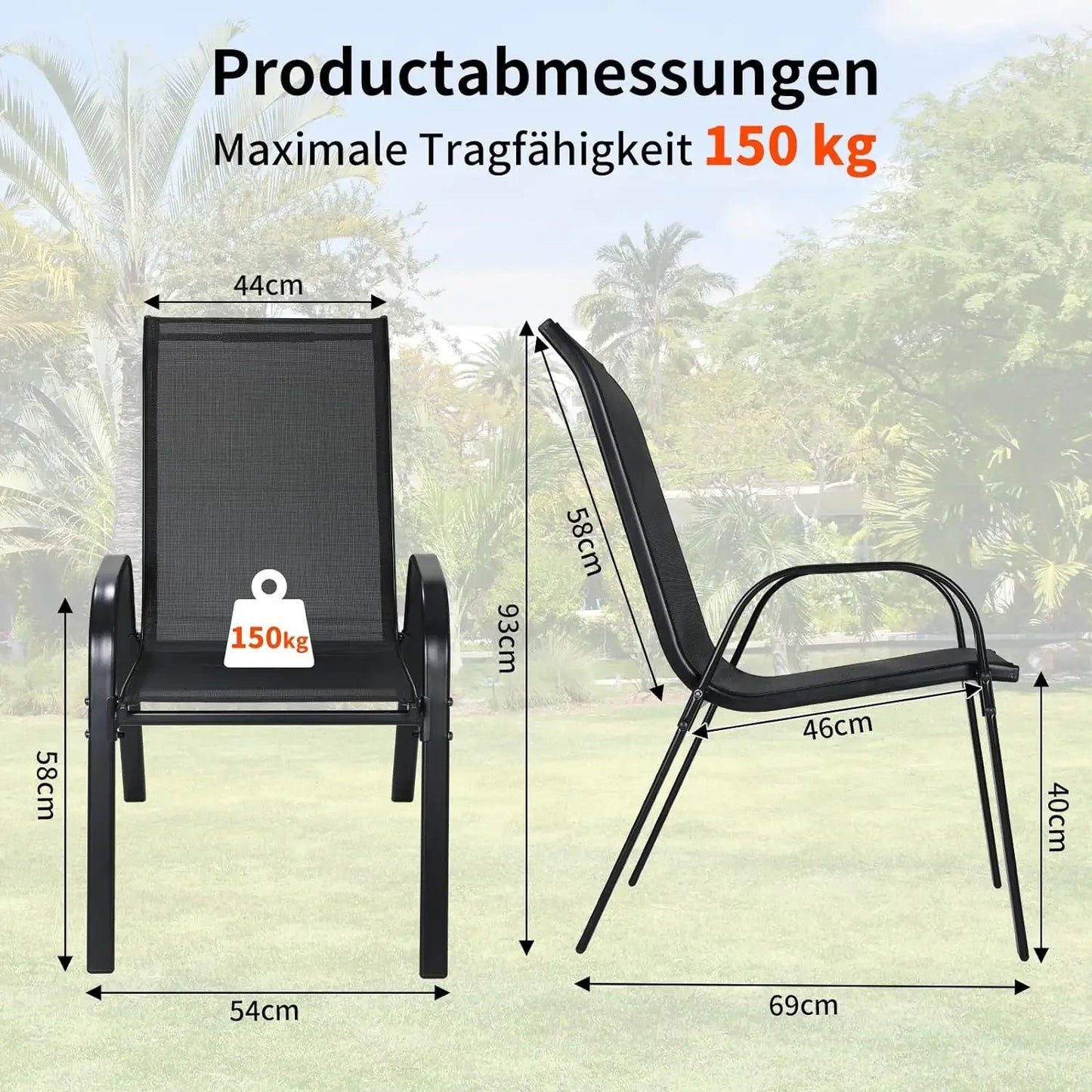 Folding Garden Chairs Set High Back Steel Iron Teslin Fabric