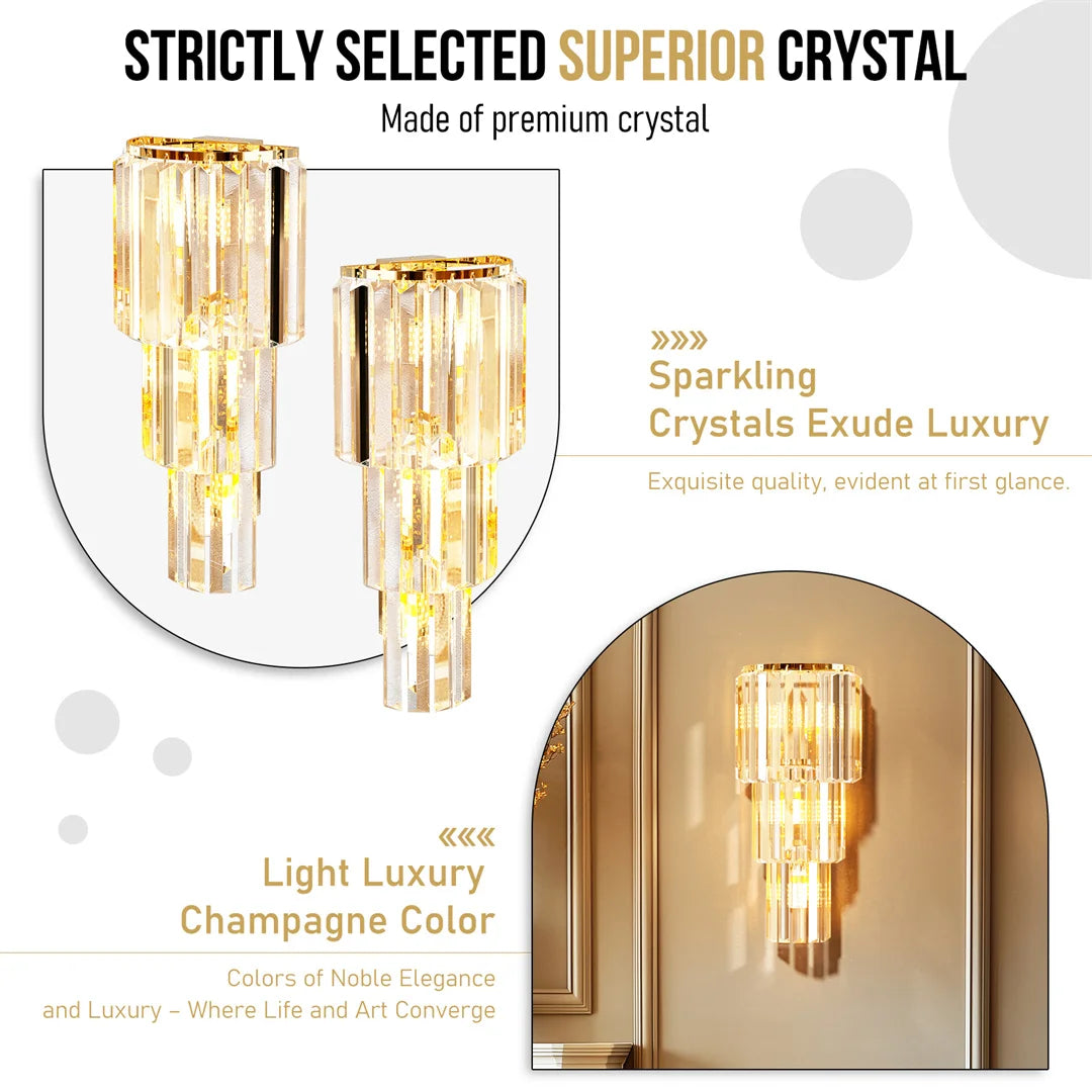 LUVODI Modern Crystal Wall Lamp 3 Layer Sconce Light E14