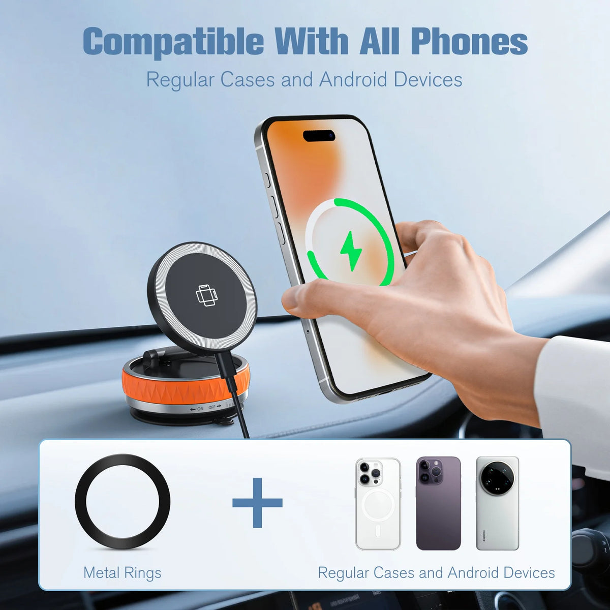 Premium 15W Wireless Magnetic Car Charger Rotating Phone Holder Dock