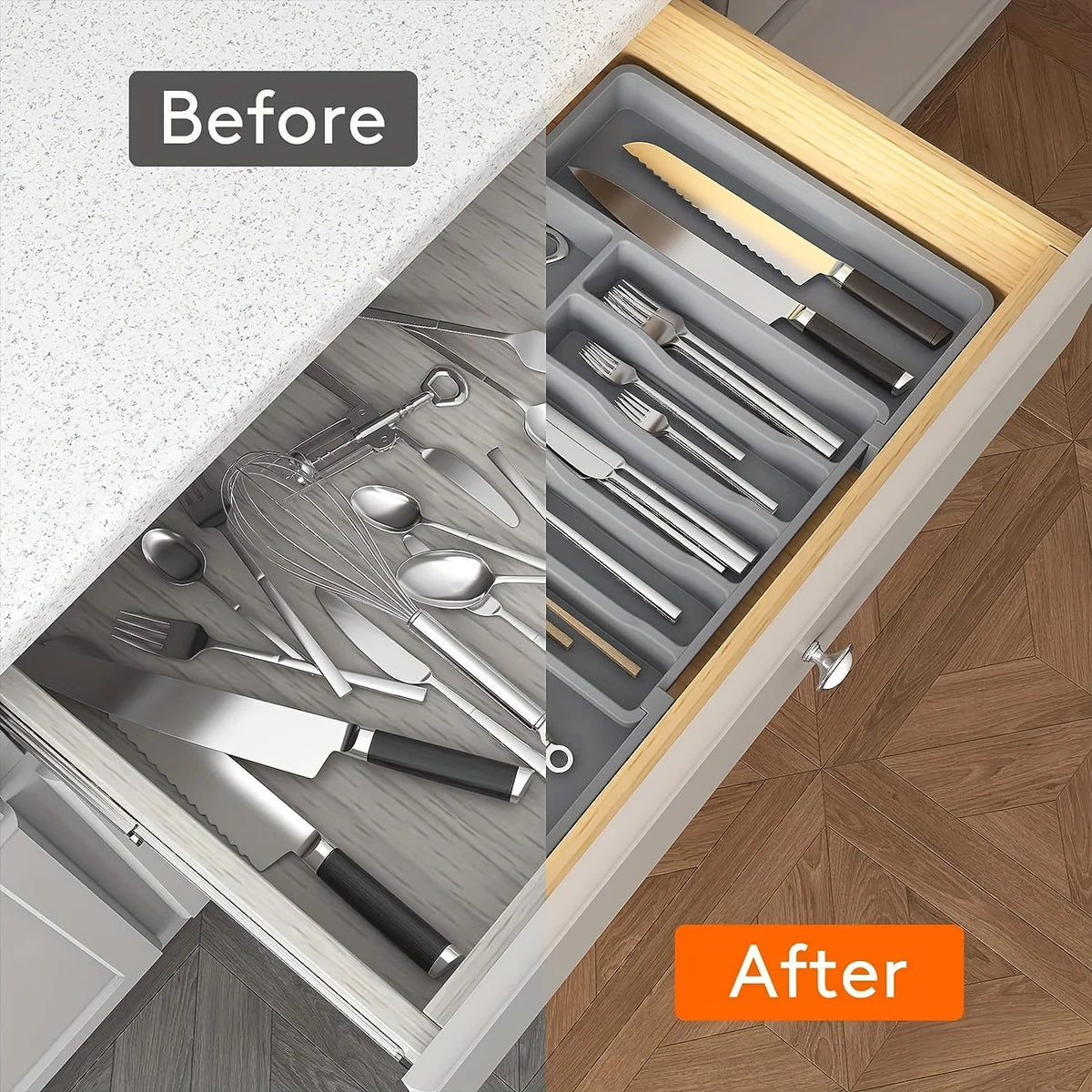Adjustable Plastic Tableware Organizer For Kitchen Drawer Storage