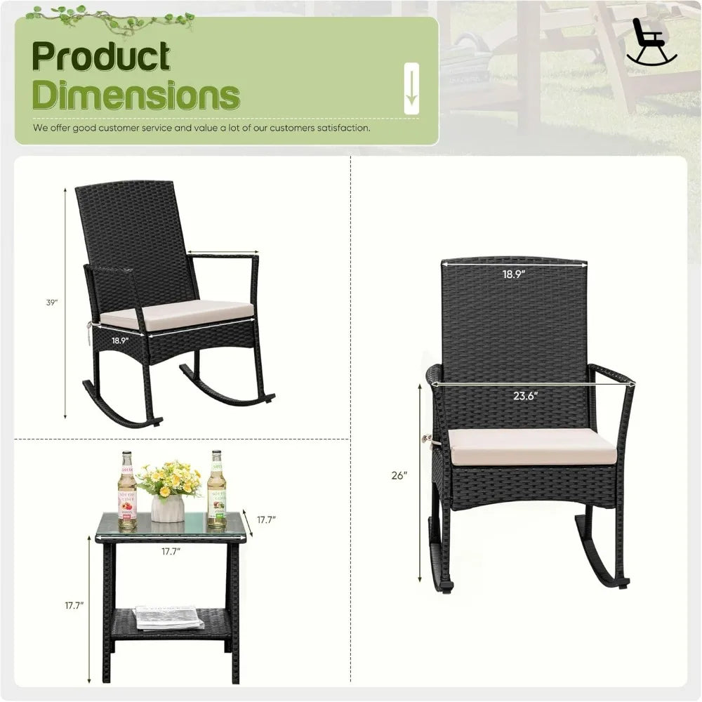 Rocking Chair Outdoor Rattan Patio Set Glass Table