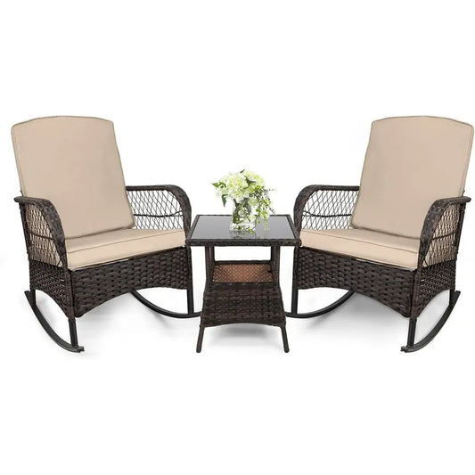 Outdoor Wicker Rocking Chair Set For Patio Garden Furniture