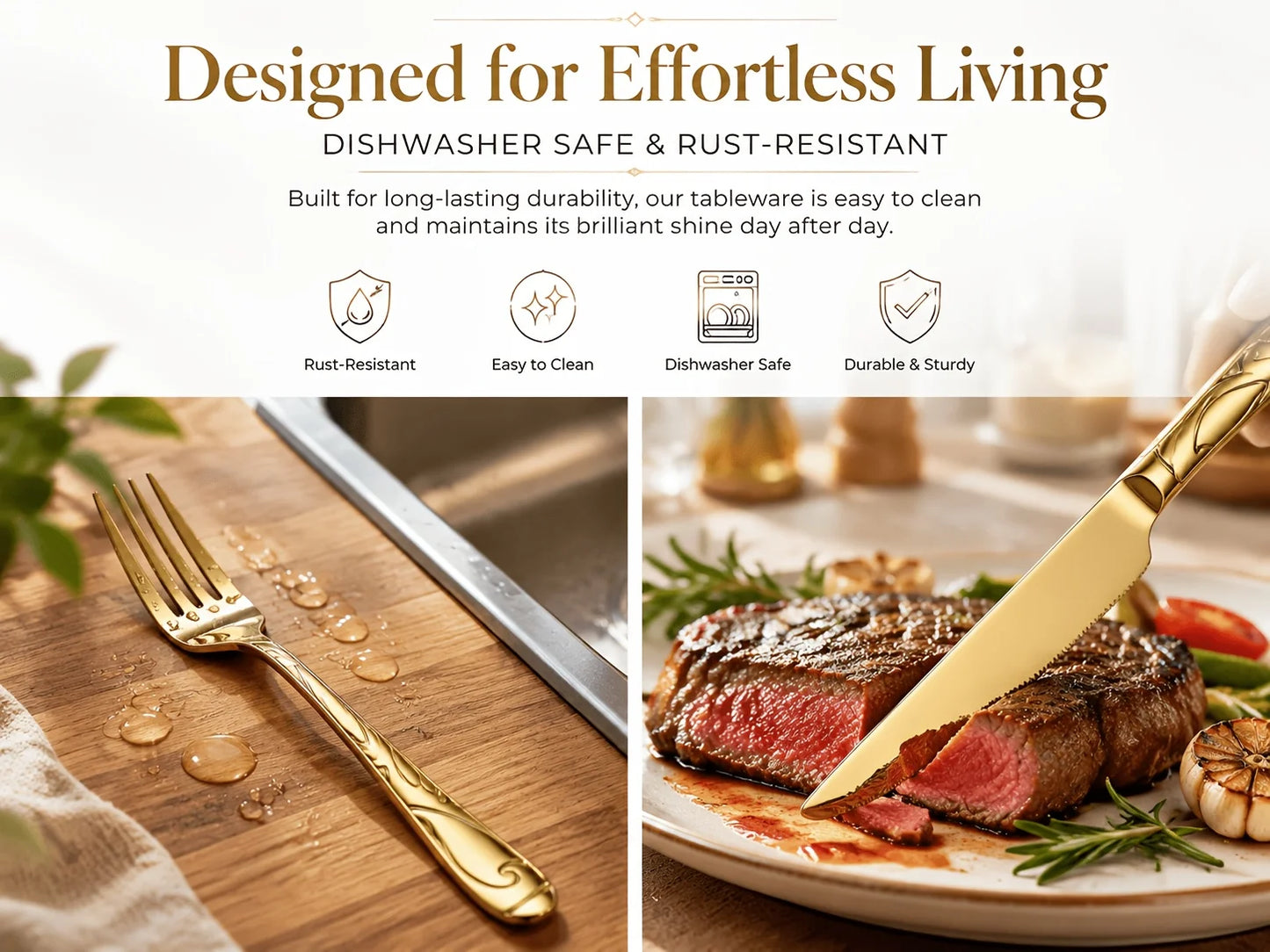 Stainless Steel Flatware Set Mirror Polished Dishwasher Safe Kitchen Utensils