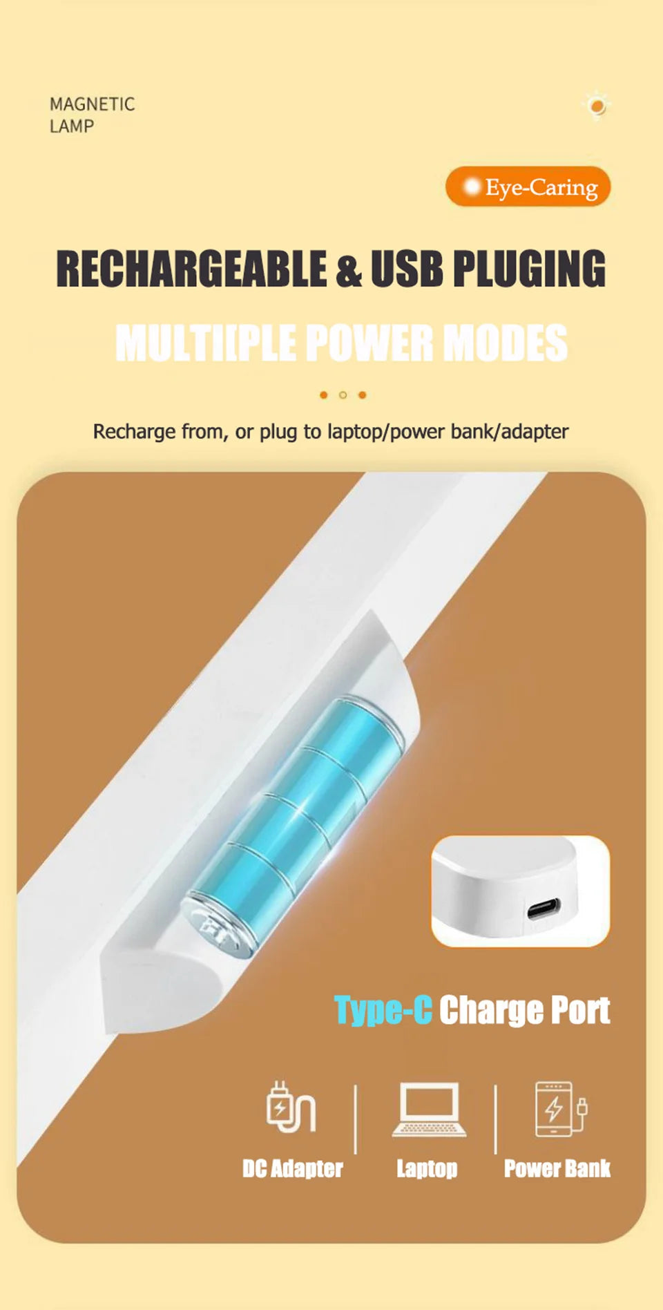 Remote LED Desk Lamp Magnetic Hanging Night Light USB Rechargeable