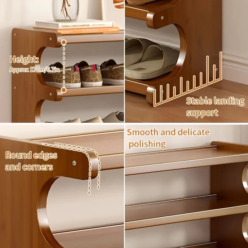 Wood Grain Shoe Rack, Multi Layer Storage, Space Saving Design