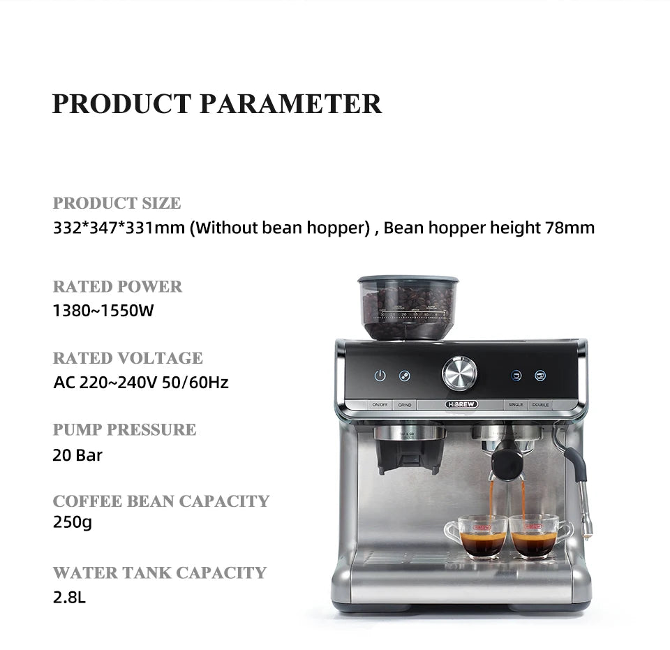 HiBREW Barista Pro 20Bar Espresso Machine With Full Cafe Kit