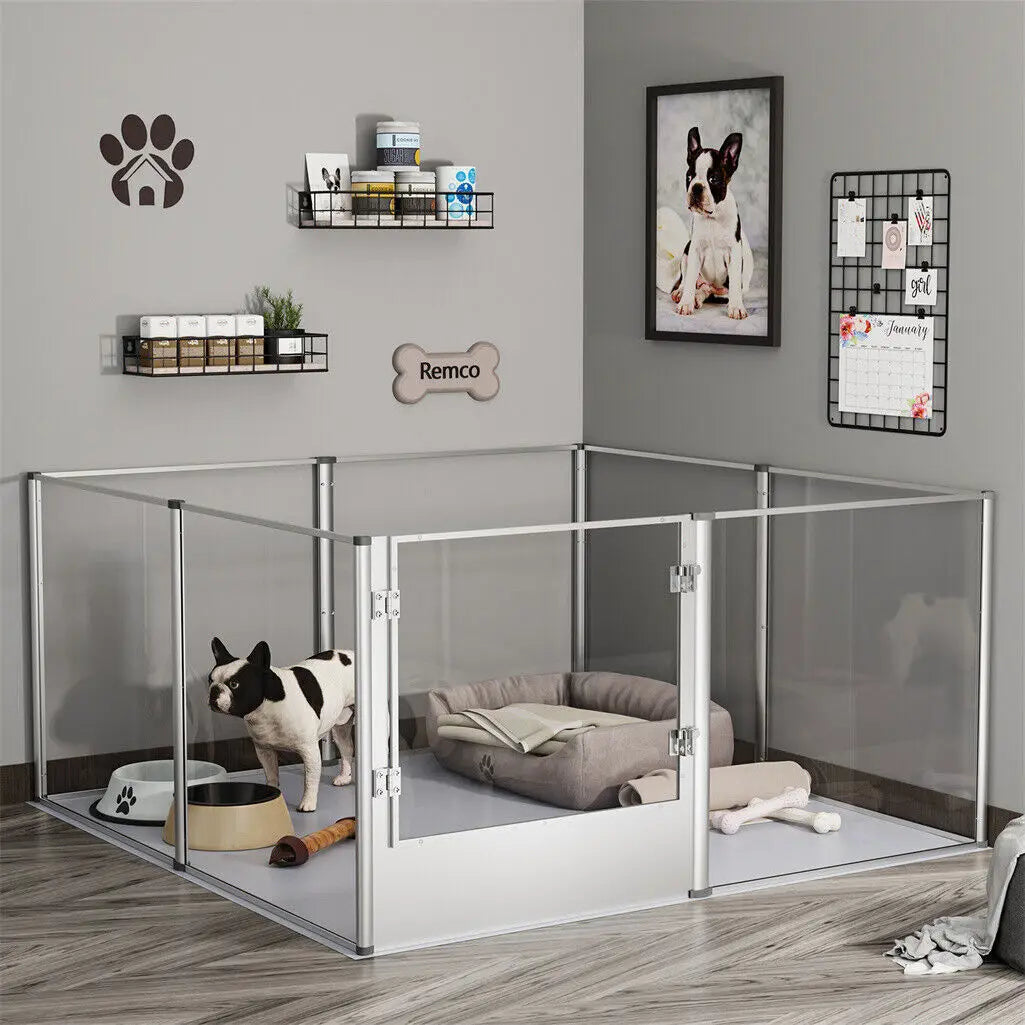 BINGOPAW Clear Acrylic Pet Playpen Whelping Pen With Waterproof Pad