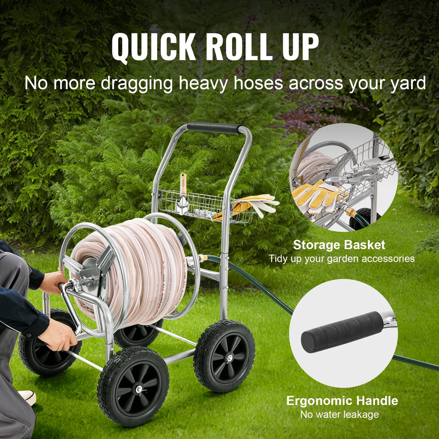 SucceBuy Hose Reel Cart Heavy Duty Garden Water Hose With Basket