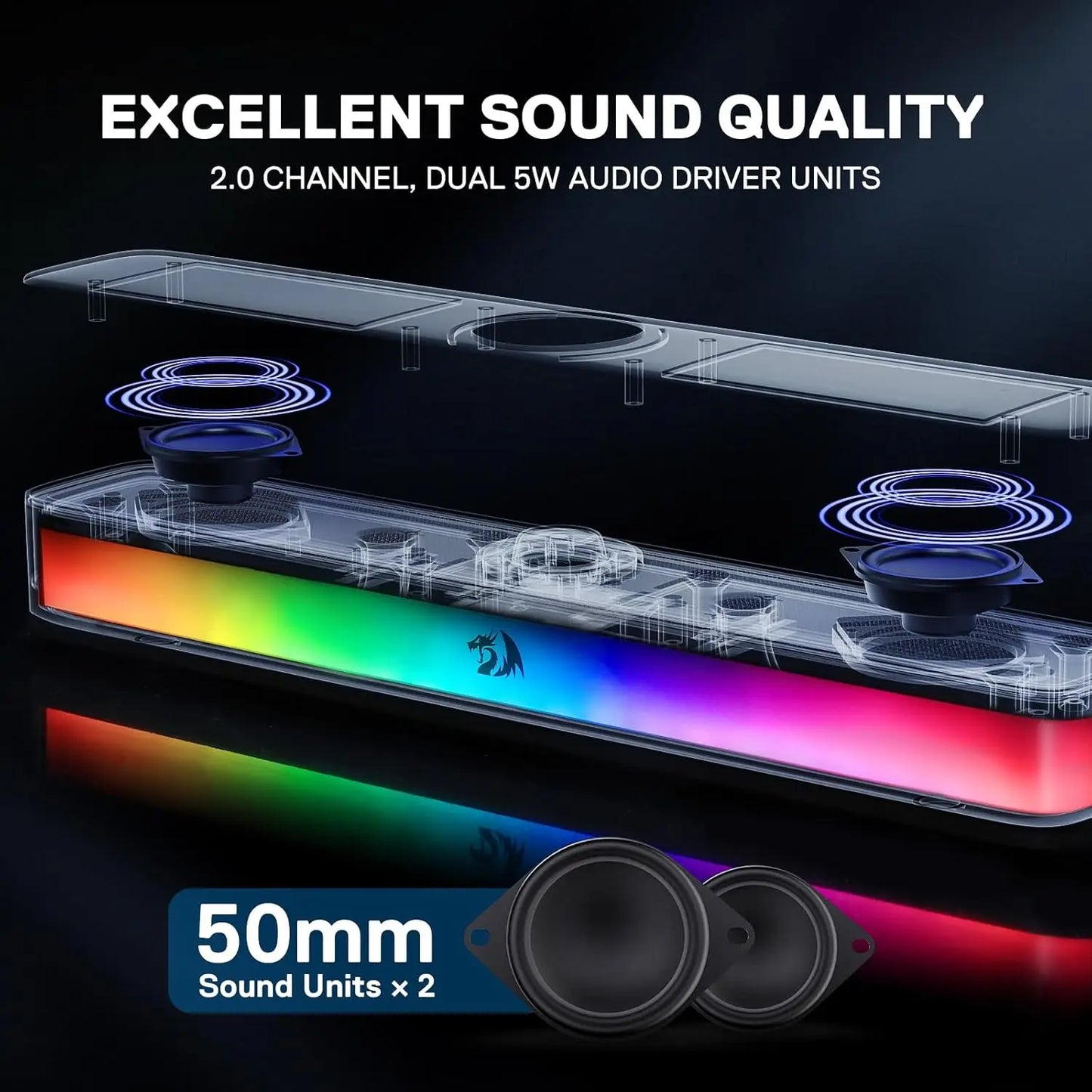 Redragon GS515 RGB Desktop Soundbar 2.0 Channel Speakers