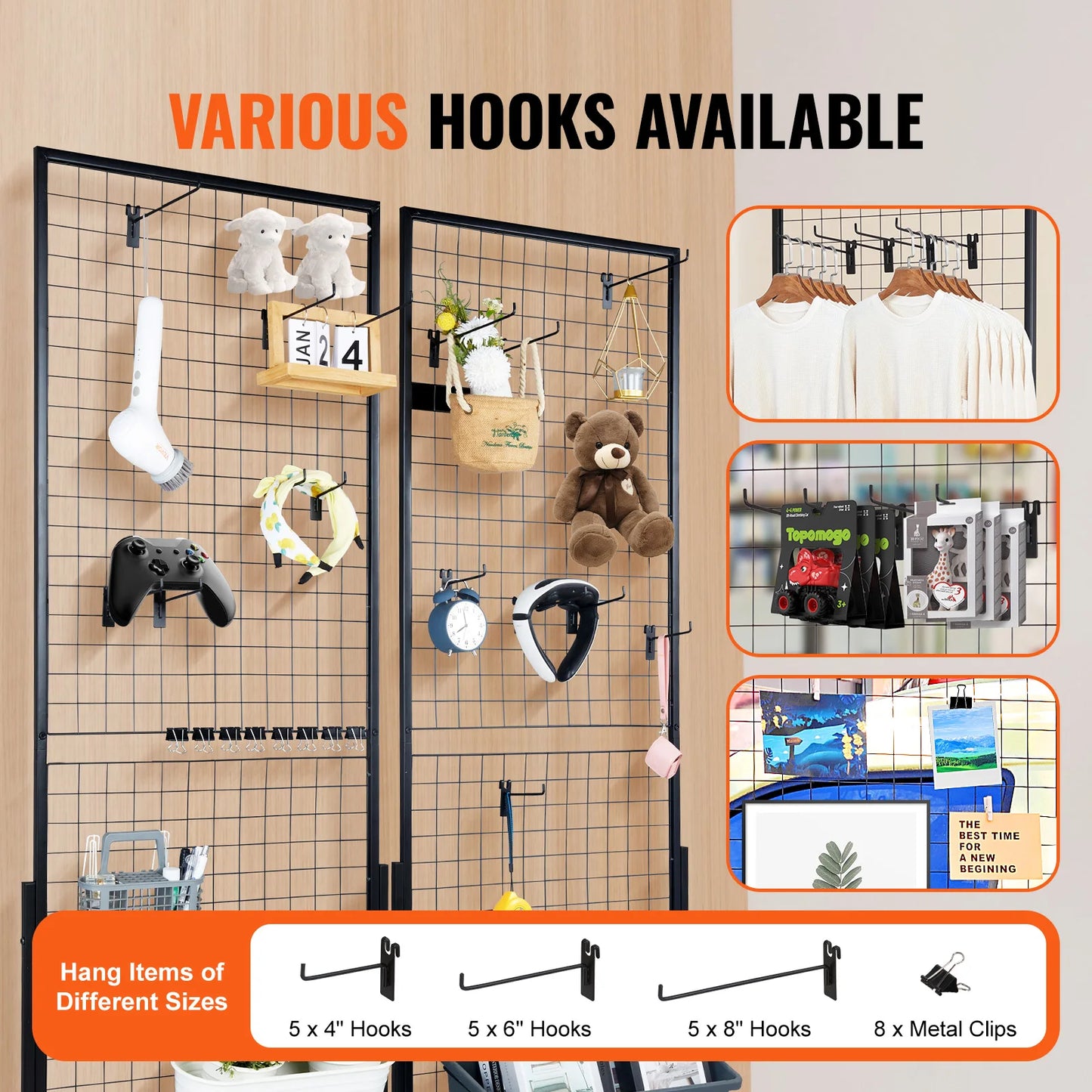 SucceBuy Grid Wall Panels Display Rack Double Sided With Hooks