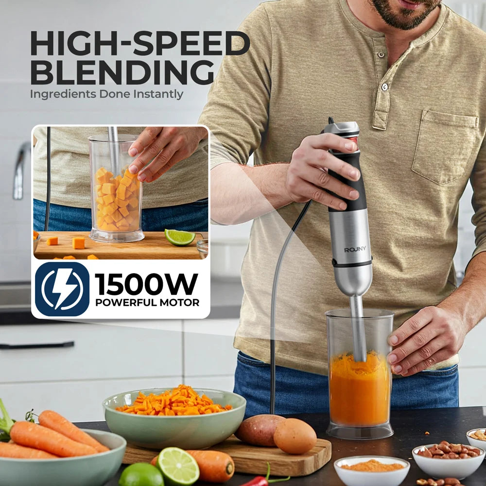 Rouny 1500W Electric Handheld Stick Blender 6 In 1 Immersion