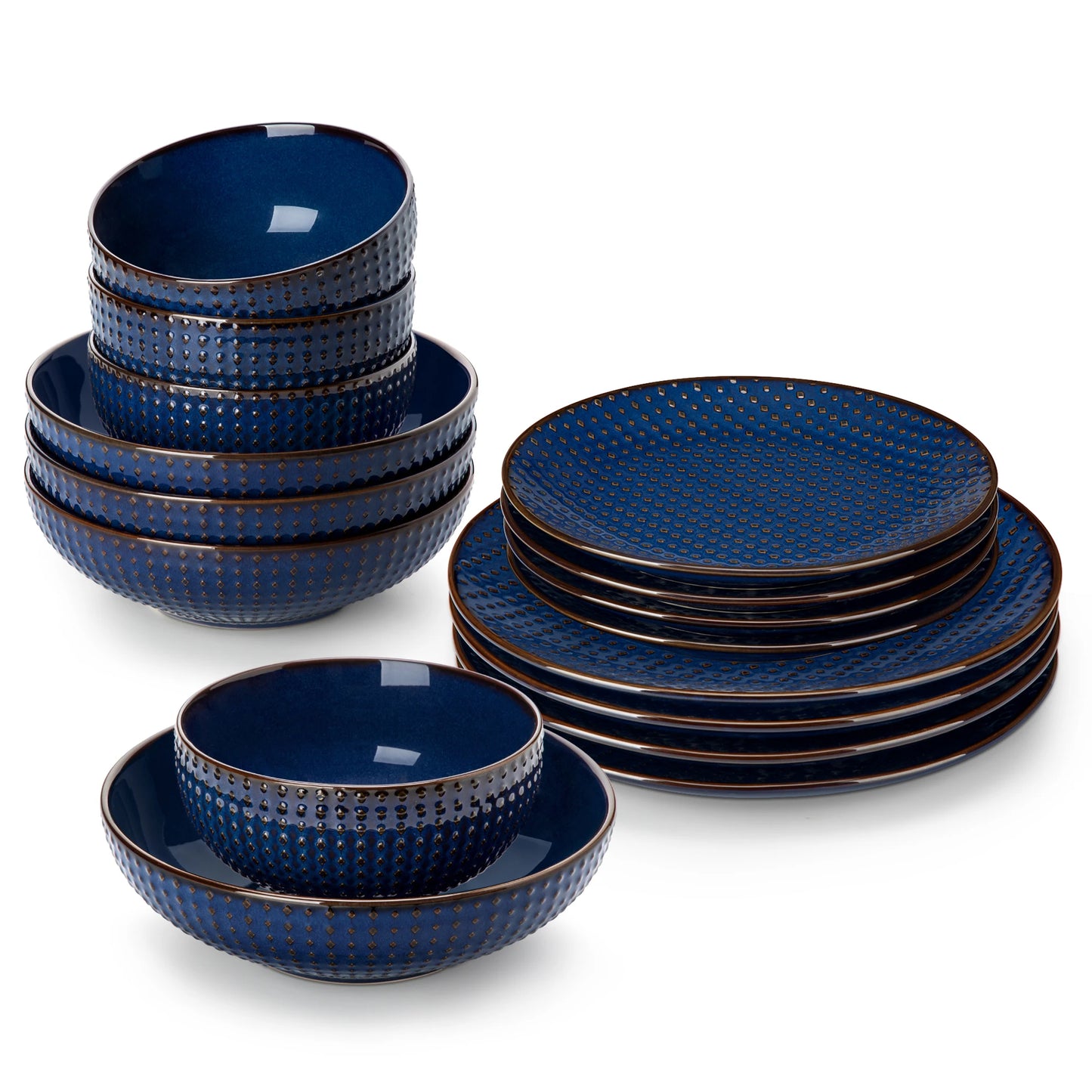 MALACASA Lydia Stoneware Dinner Set Embossed Plates And Bowls