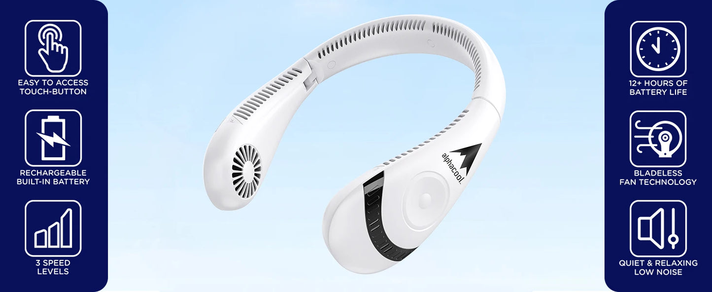 Smvp AlphaCool Portable Neck Fan Rechargeable Personal Cooling Device