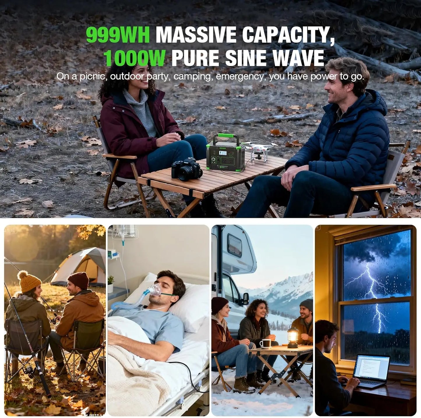 EBL 999Wh Portable Power Station 1000W Camping Wireless Charging