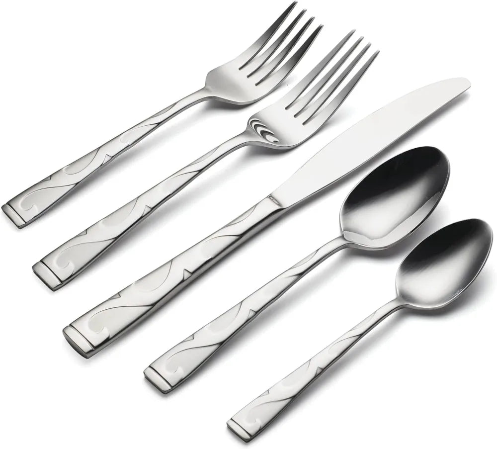 Stainless Steel Flatware Set Everyday Use With Serving Utensils