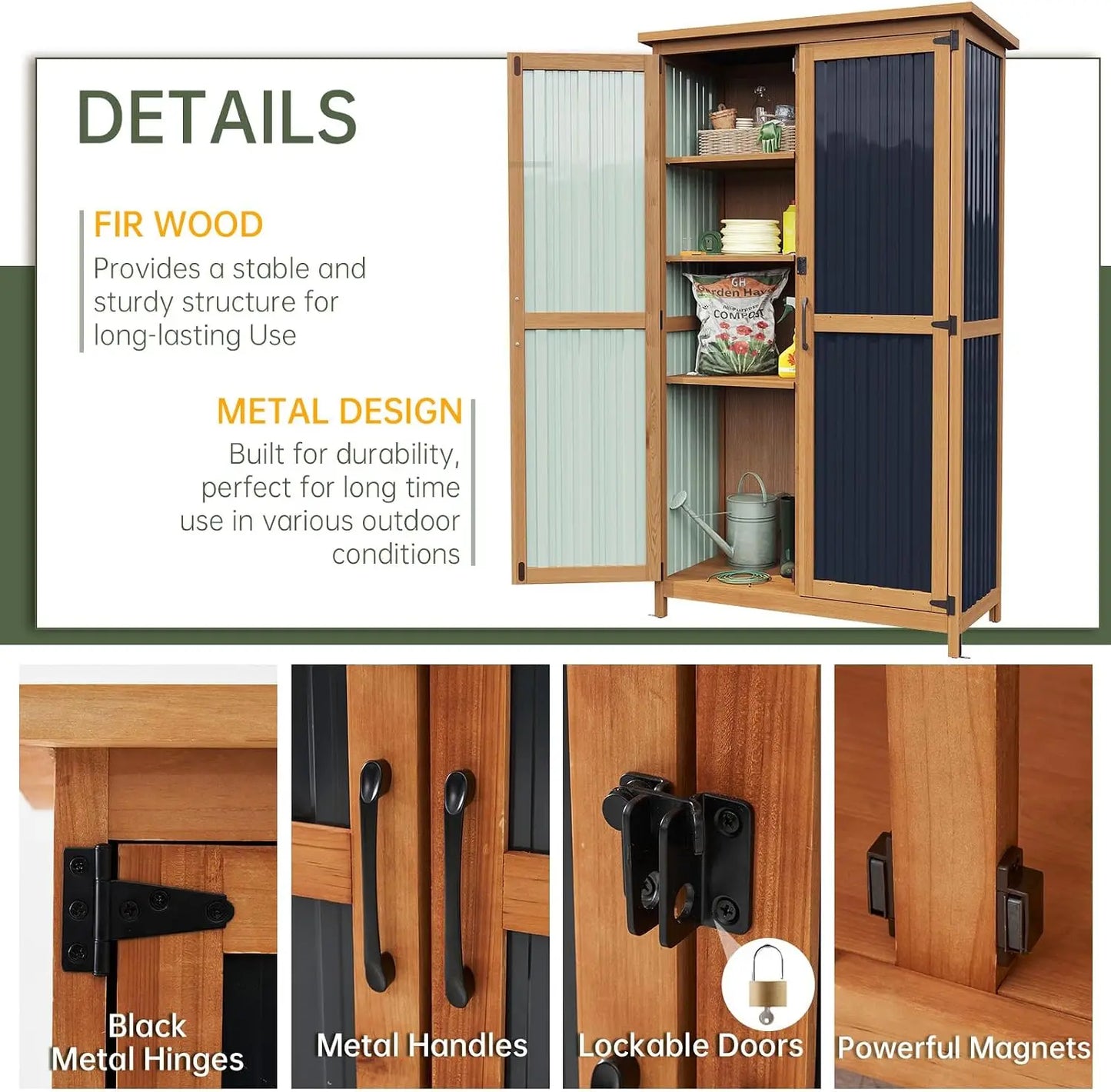 Outdoor Storage Cabinet Shed Tall Vertical With Lockable Doors