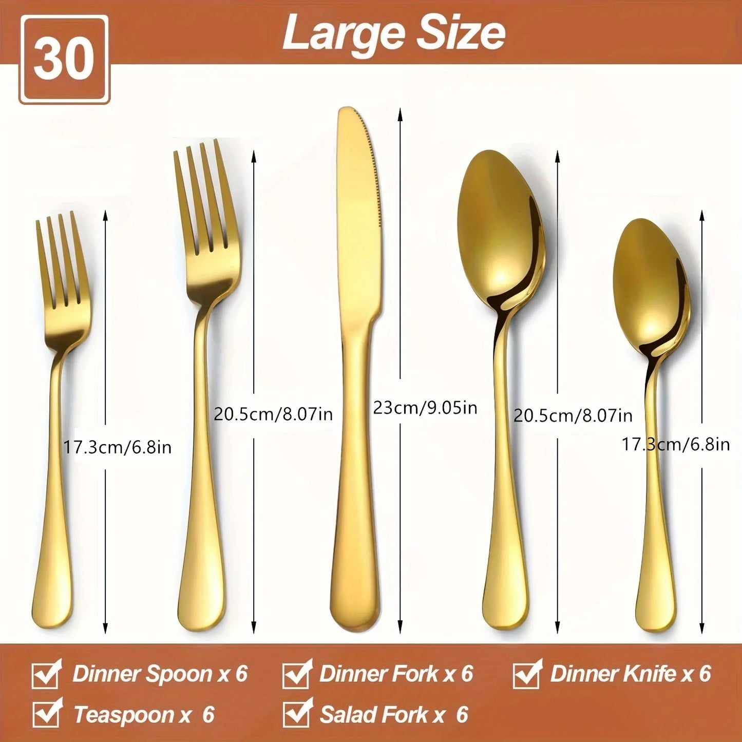 Luxury Golden Flatware Set 30 60 Piece Stainless Steel Cutlery