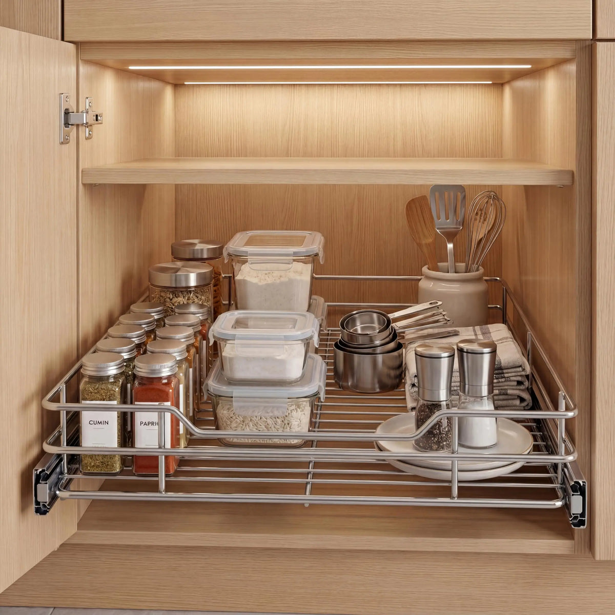 HiMISS Pull Out Cabinet Organizer Stainless Steel Kitchen Storage Shelf