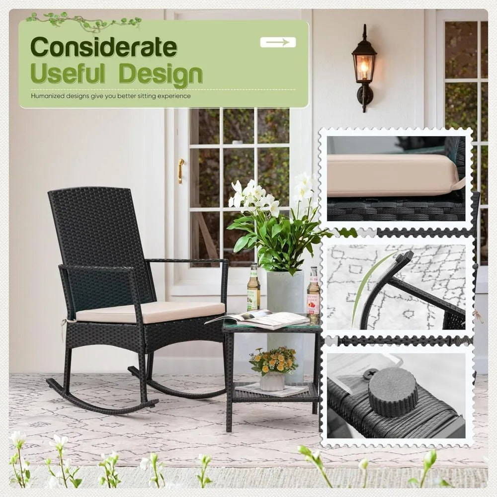 Rocking Chair Outdoor Rattan Patio Set Glass Table