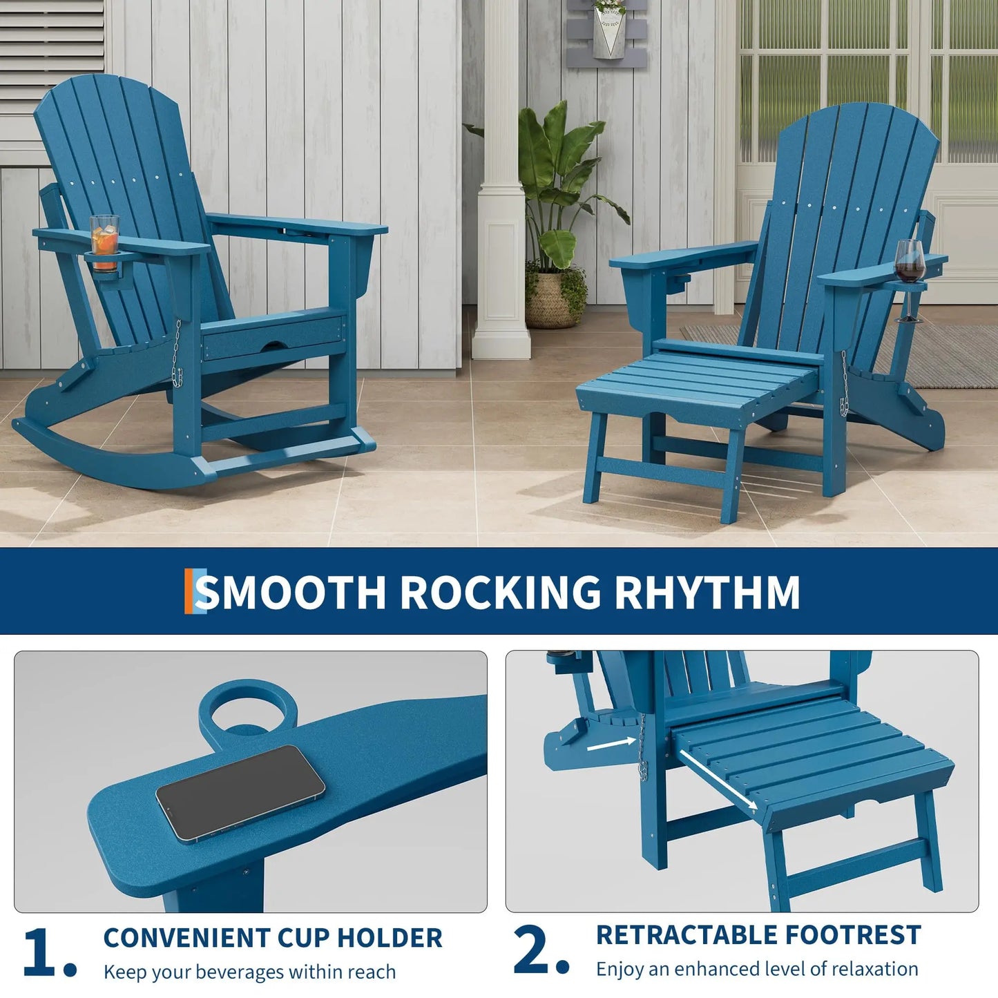 Studyset 4 In 1 Folding Adirondack Rocking Chair With Ottoman Cup Holder