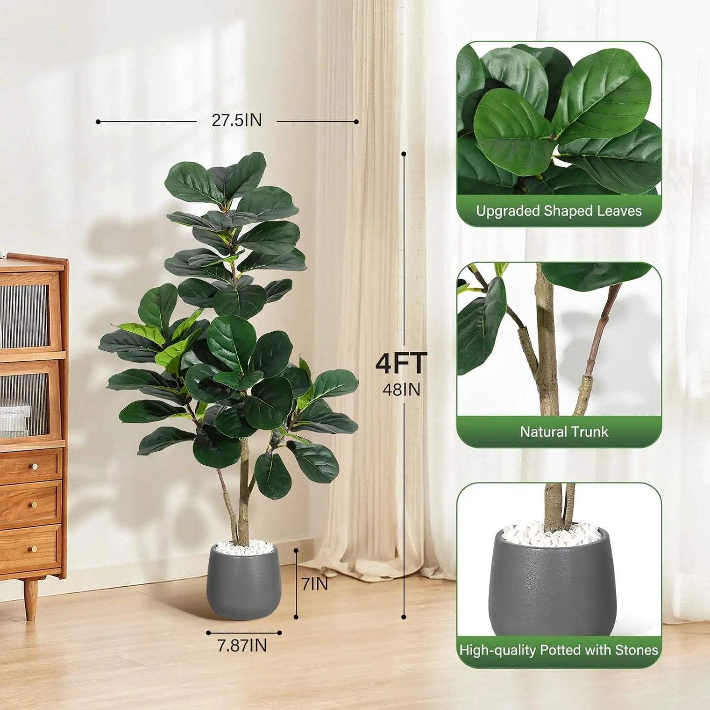 HiMiss Fiddle Leaf Fig Tree Artificial Realistic With Planter Pot