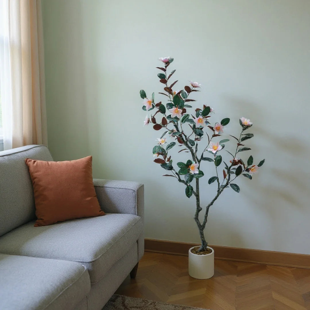HiMISS Artificial Magnolia Tree Realistic Faux Plant Indoor Outdoor Decor