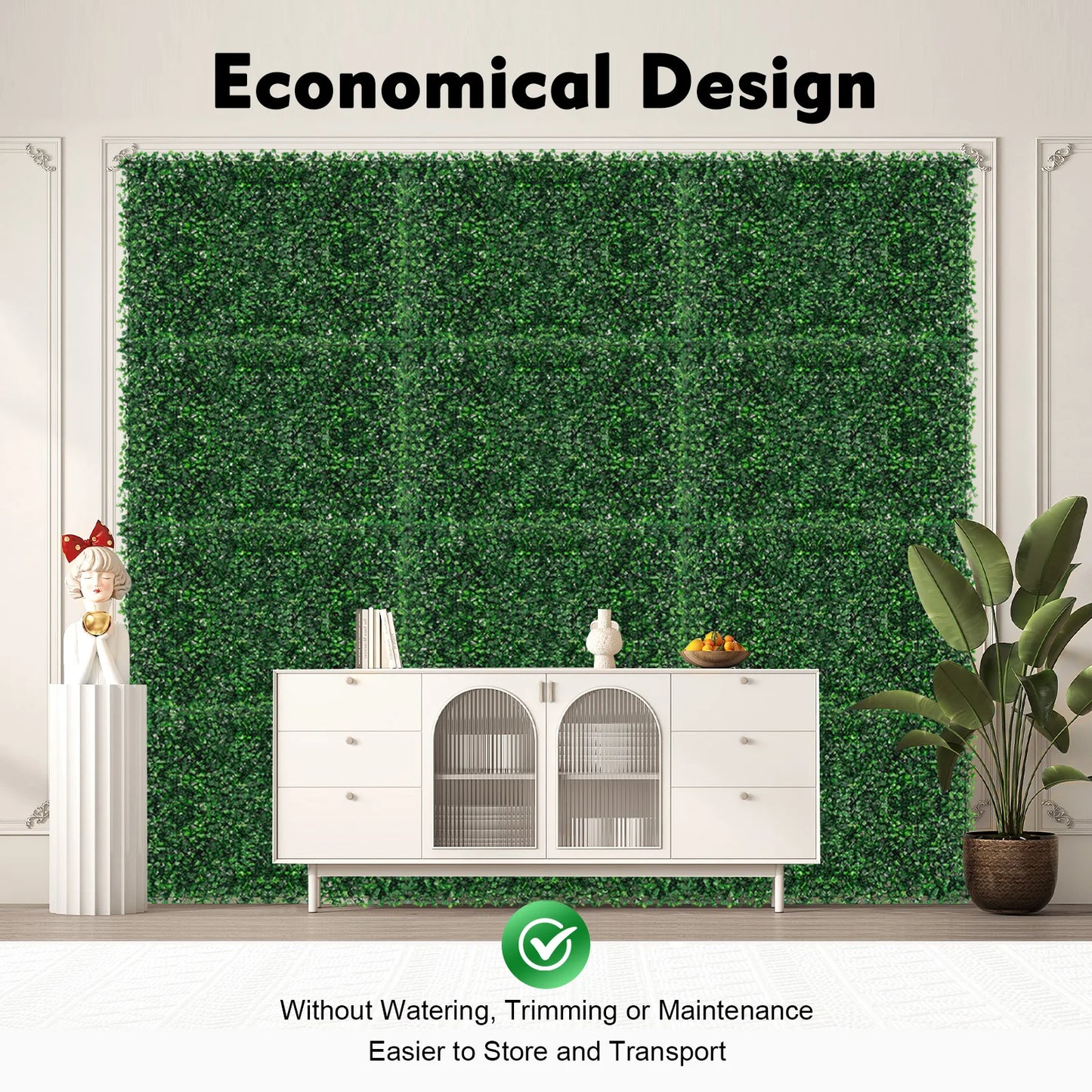 Create a lush, evergreen backdrop in minutes with this versatile 12-piece artificial grass mat panel set.
